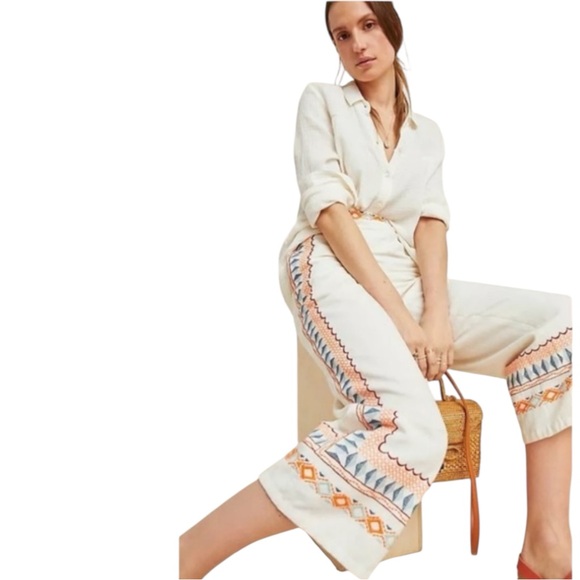 Anthropologie Islander Embroidered Pants Size US 0 - Picture 2 of 9